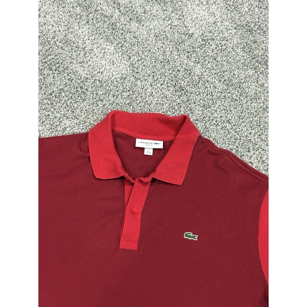 Lacoste Slim Fit Polo Shirt Mens XXL Red Two Tone Short Sleeve Pique Cotton